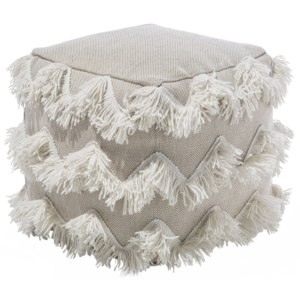 Pouf Cotone Beige Fili Nappe Decorativo Boho Rustico soggiorno