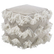 Pouf Cotone Beige Fili Nappe Decorativo Boho Rustico soggiorno