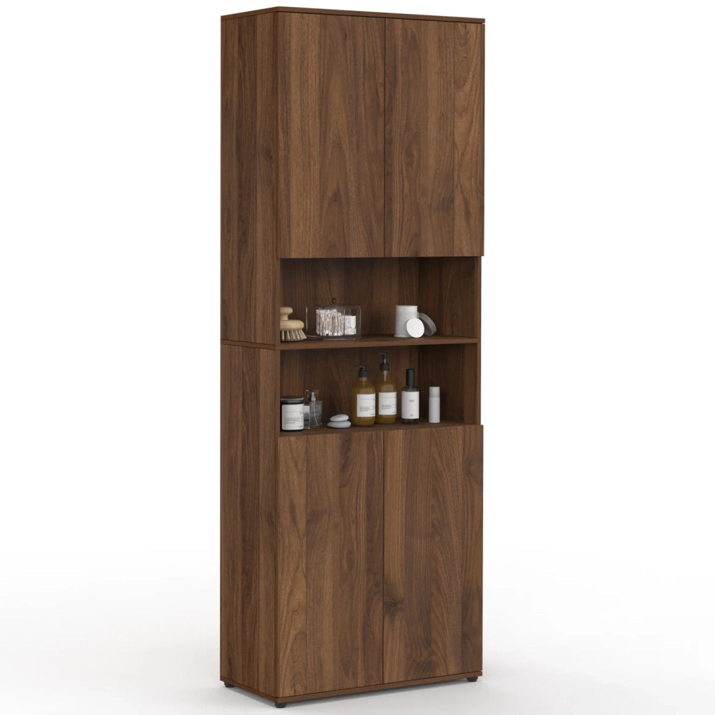 IDMarket - Mobile bagno TOMI a 4 ante e 2 nicchie effetto noce