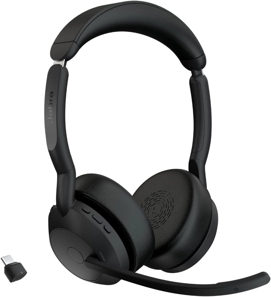 Jabra Evolve2 55 Cuffie Wireless Stereo con base di ricarica, USB-A dongle, Tutte le piattaforme, Stereo, Supporto incluso