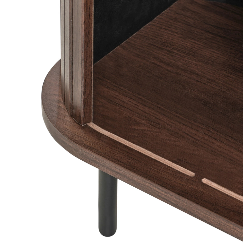 Comodino con ante scorrevole Legno scuro Gambe in metallo stile retrò camera da letto