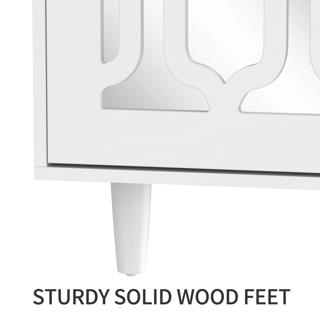 Credenza con 2 Ante; 4 Cassetti e Maniglie in Cristallo; Finitura a Specchio; in MDF; Bianco; 147;5??40??102 cm