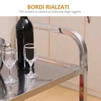Carrello da Cucina 3 Ripiani Aperti 4 Ruote Omnidirezionali con 2 Freni Cuscinetti Anti-Collisione in Acciaio Inossidabile 430 Argento 90.5x50.5x88.2cm