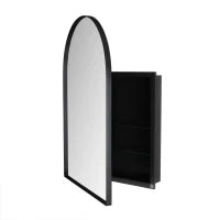 Armadietto a specchio ad arco con cornice in metallo, per bagno, soggiorno e camera da letto, 91x61x12 cm, Nero