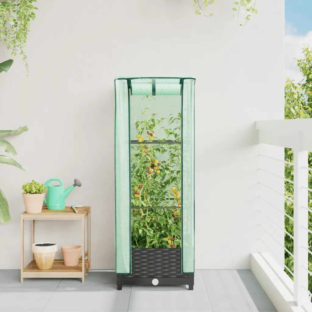Fioriere | Cassetta per fiori | Letto Rialzato con Copertura Serra Effetto Rattan 40x40x123 cm