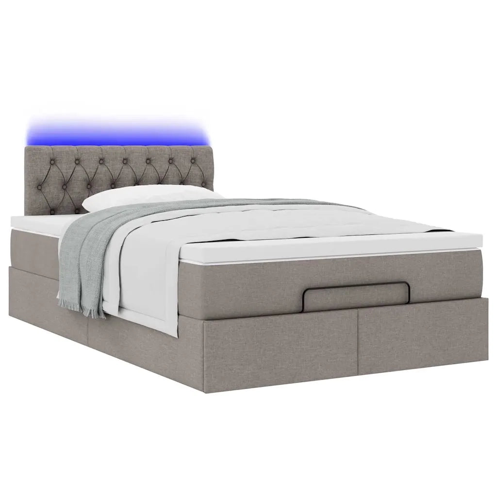 Pouf Letto con Materasso e LED Tortora 120x190cm in Tessuto 3312378