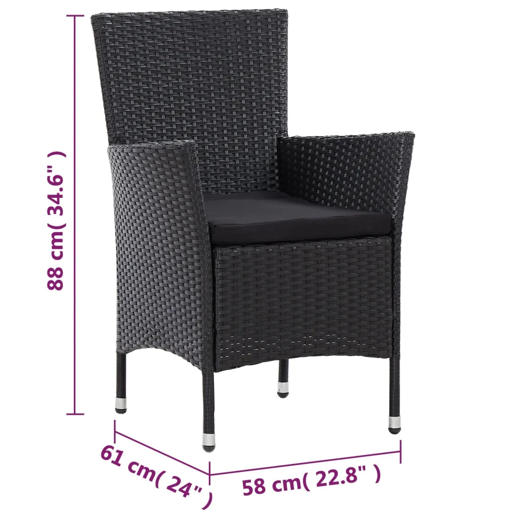 Set da Pranzo da Giardino 7 pz con Cuscini in Polyrattan Nero 46024