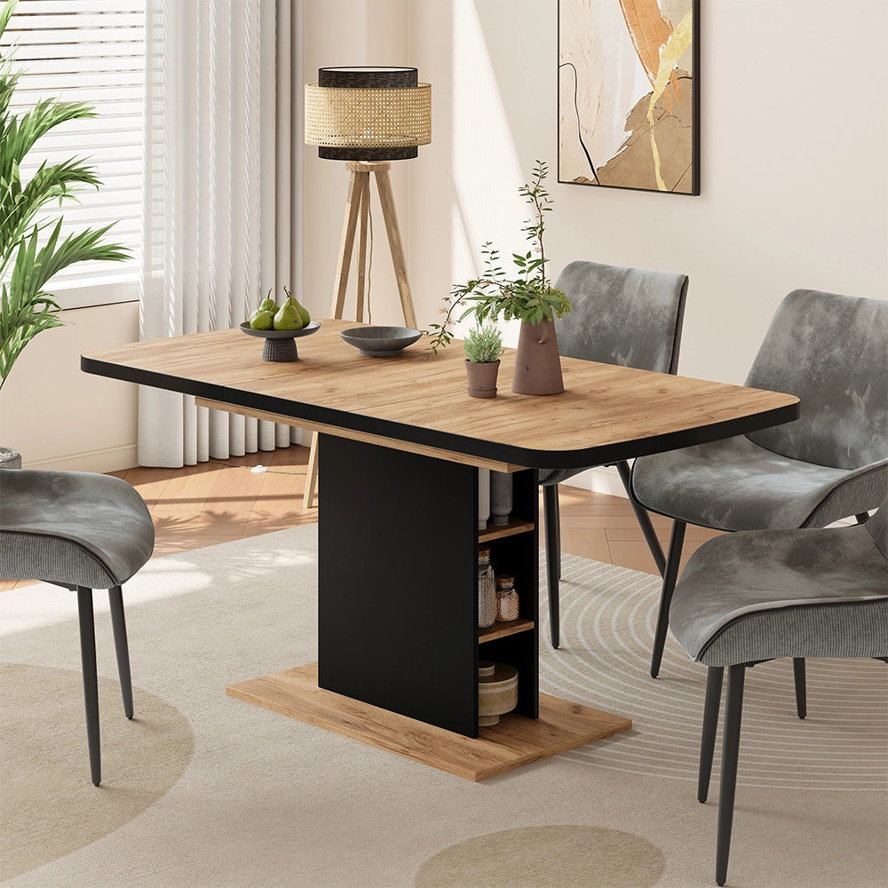 Vicco Tavolo da pranzo Estensibile Nero/quercia 120/160 x 80 cm con scomparti aperti