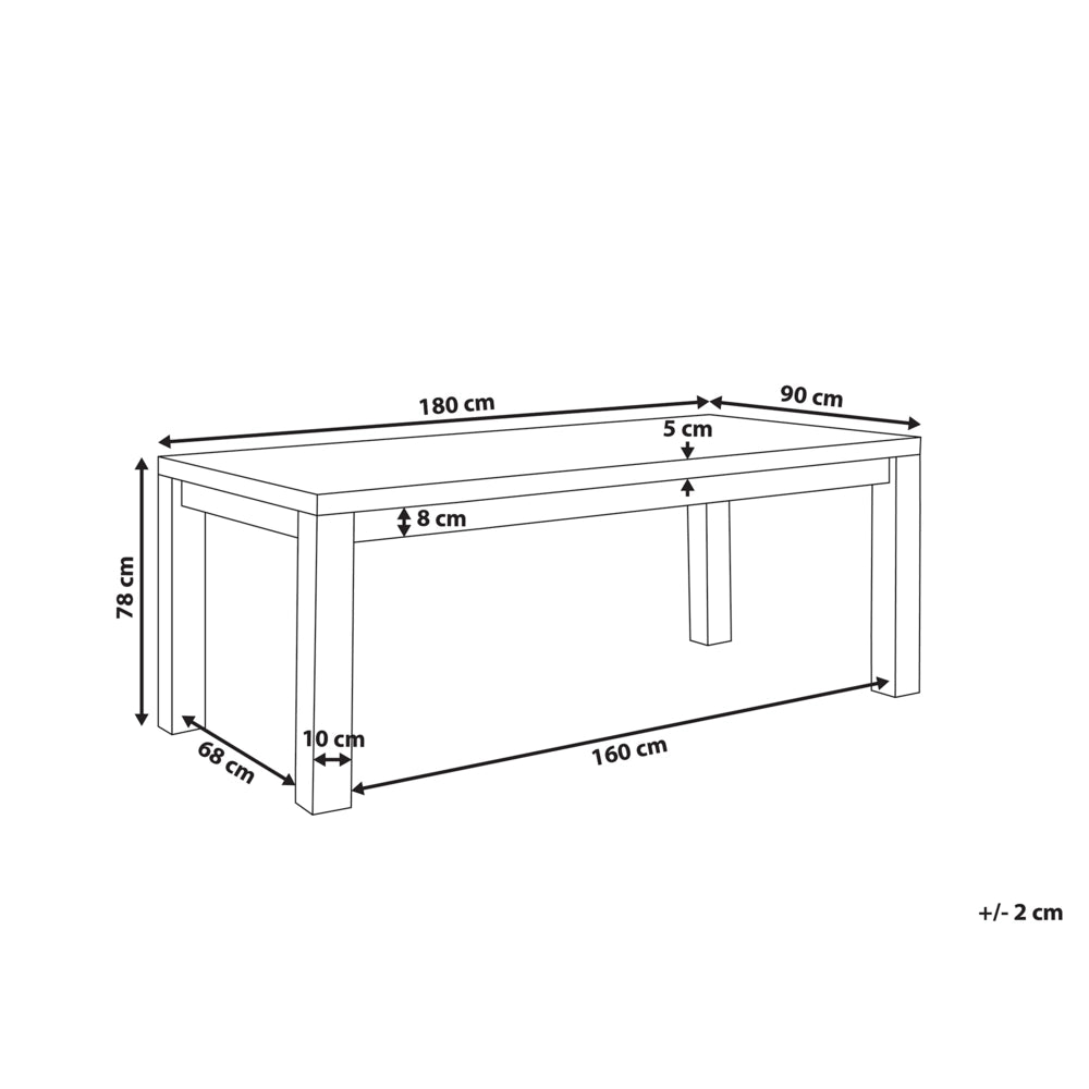 Tavolo da pranzo in legno chiaro in legno massello di acacia 180 x 90 cm tradizionale country