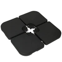 Base per Ombrellone Set 4 Pezzi in HDPE Riempibile con Acqua o Sabbia, 104x104x7.5 cm, Nera