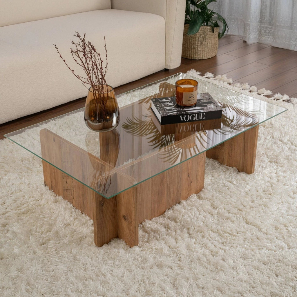 Tavolino da salotto Kallias, Tavolo basso da caffè, Portariviste per divano, Ripiano da soggiorno, 105x65 h30 cm, Pino