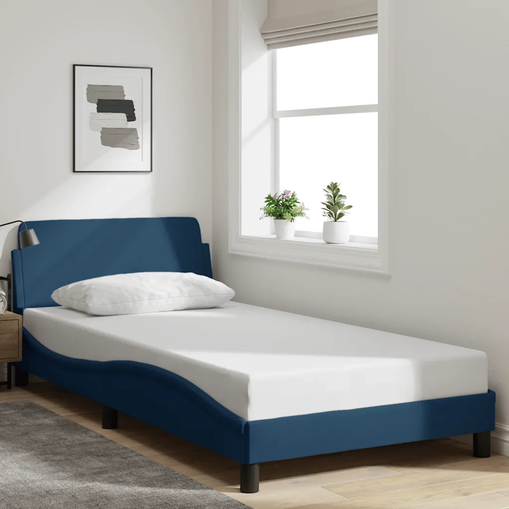 Giroletto con Testiera-Struttura Letto con testiera Dover Blu 100x200 cm Tessuto