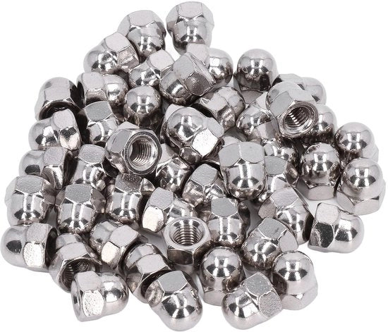 Kit di Assortimento per Viti e Bottini - 50 pezzi - Coperchi a Cappuccio a 6 Facce in Acciaio Inox - M3/M4/M5/M6/M8/M10/M12 - Alta Qualità - Lavorazione Efficiente - Bottini per Viti