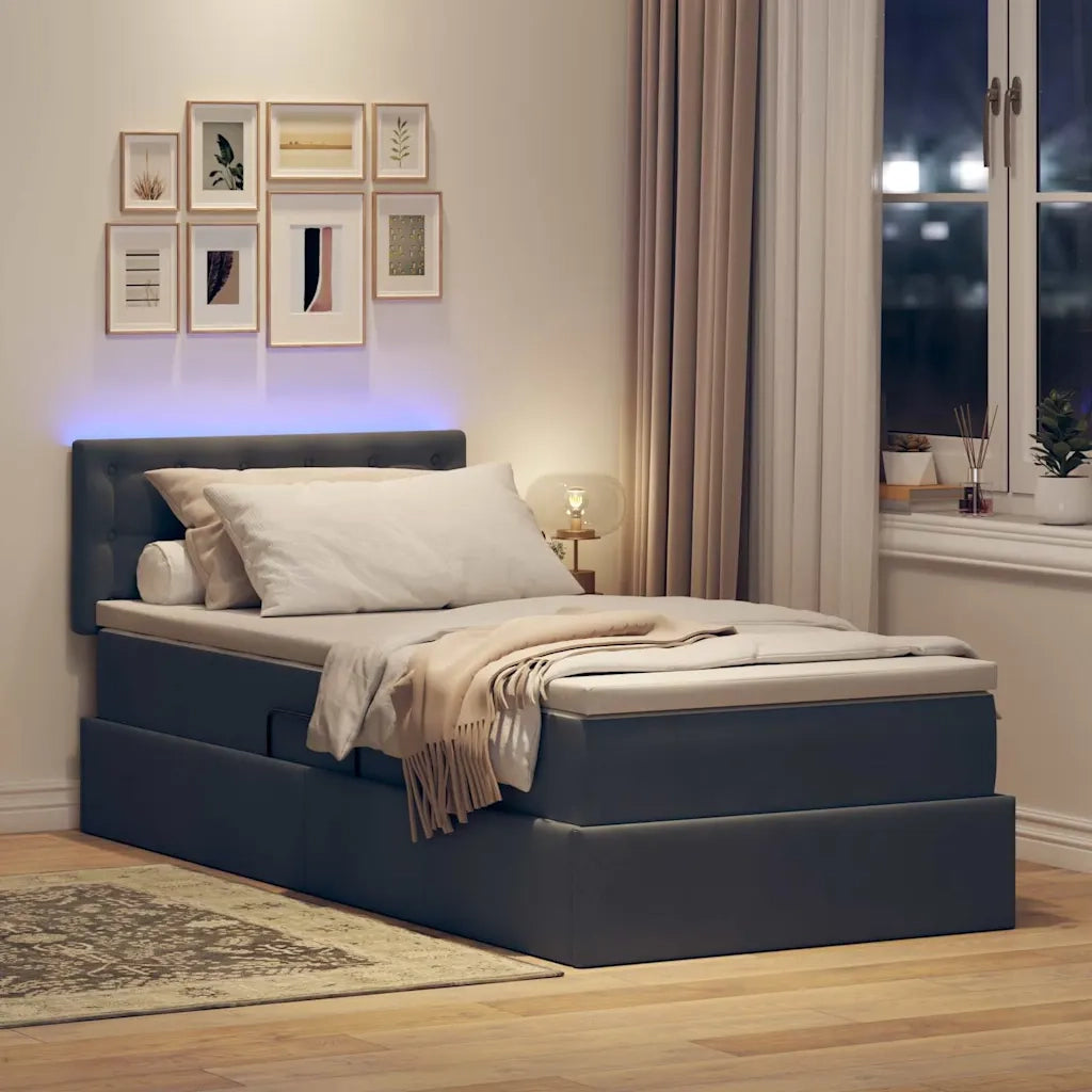 Letto con contenitore LED e materasso Grigio Scuro 90 x 200 cm
