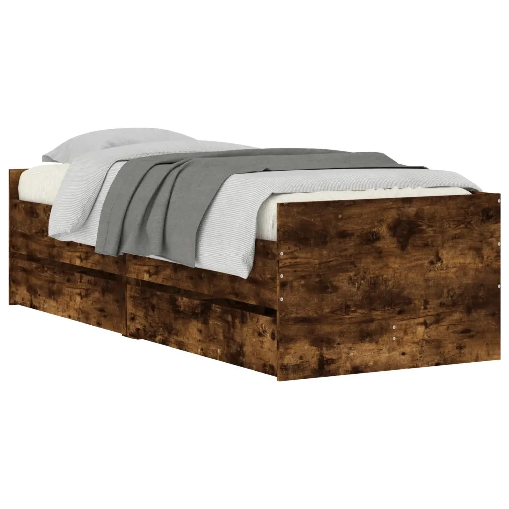 Letto singolo | Letto per adulti | Giroletto con Cassetti Rovere Fumo 100x200 cm