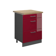 Vicco Mobiletto base per cucina Rosso lucido 60 cm con cassetti, PL Rovere