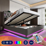 Letto imbottito 140x200 grigio - Xylo - Idraulico, LED, USB-C