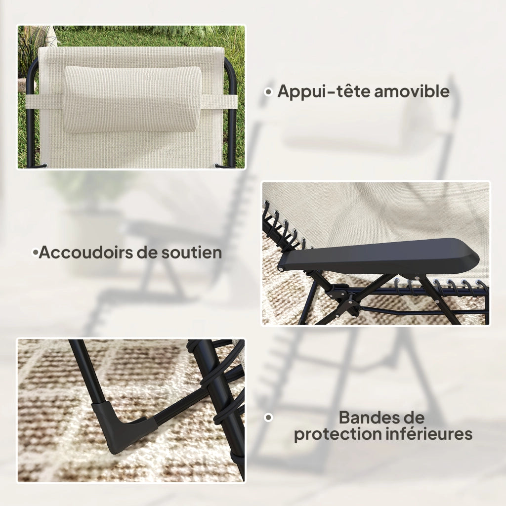 Lettino da sole pieghevole regolabile con testiera ¨C zephmum ¨C beige 90x65x112 cm