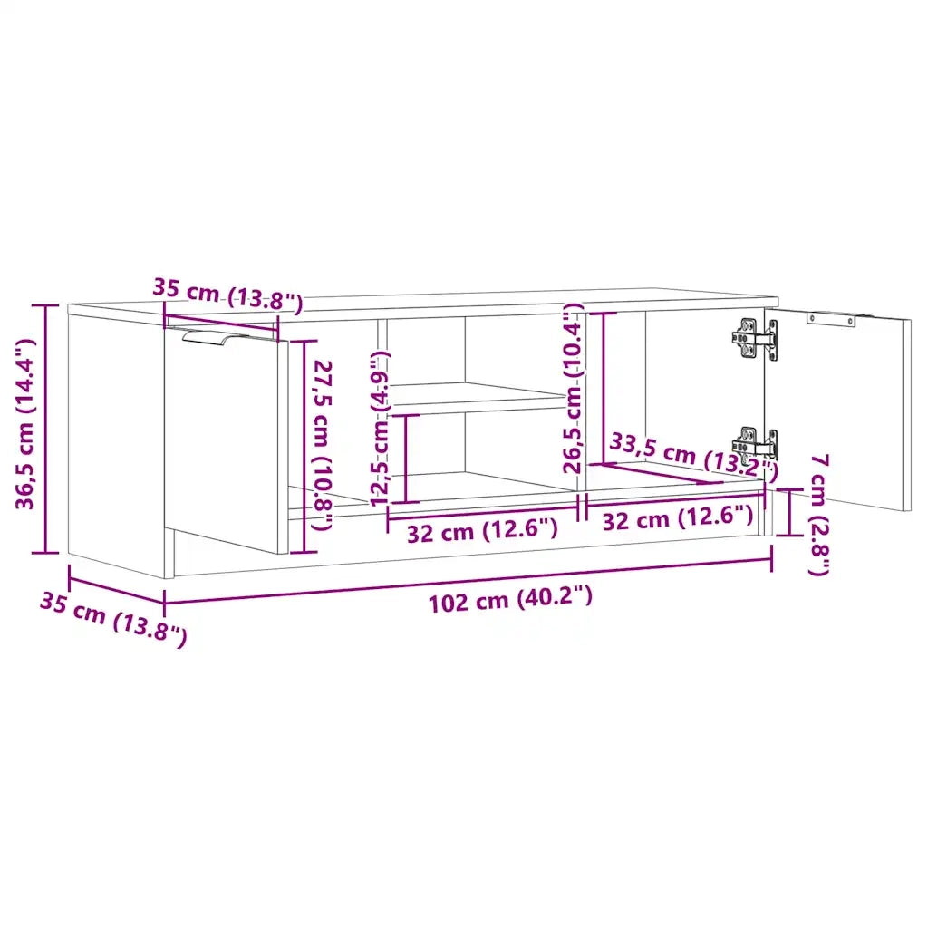 Mobile Porta TV Legno Vecchio 102x35x36,5 cm Legno Multistrato 856858