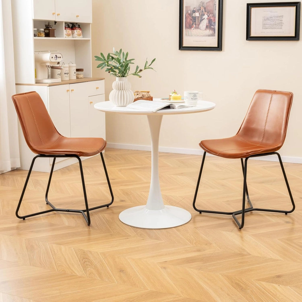 Set di 2 sedie da pranzo imbottite, seduta e schienale curvi in similpelle, struttura in metallo, portata fino a 150 kg, sedia da cucina moderna