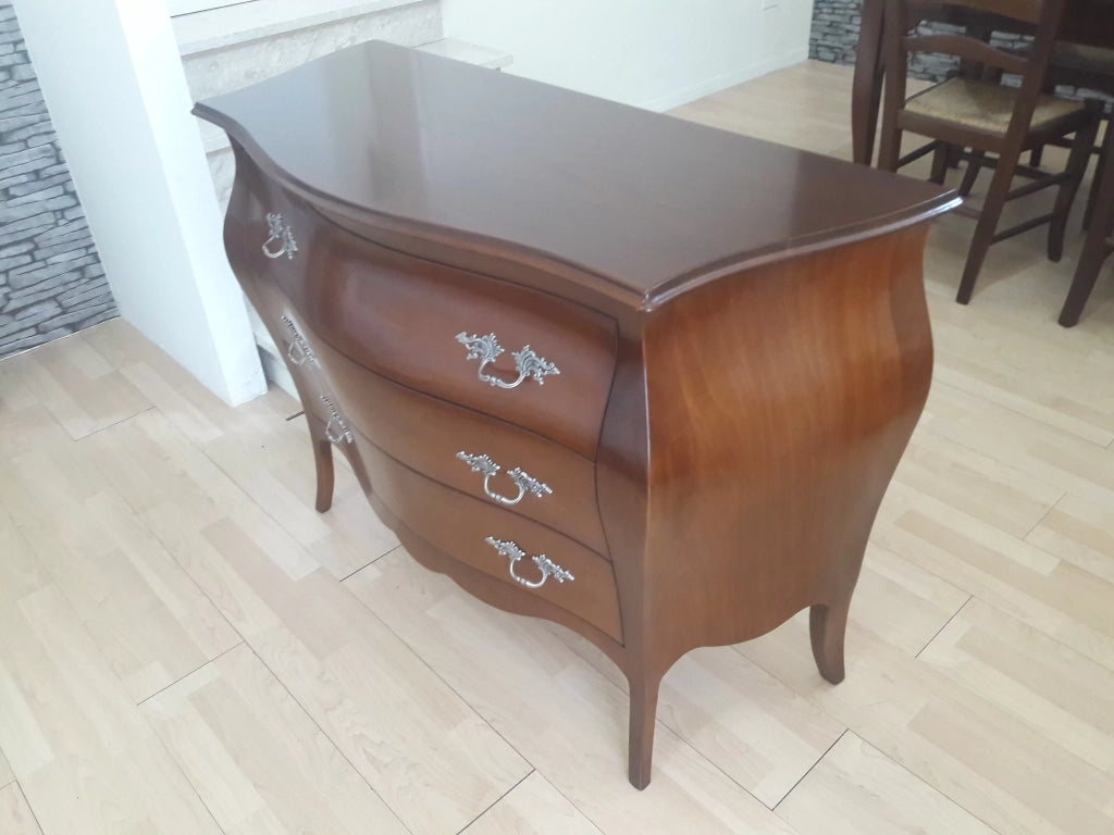 Comò classico bombato legno 3 cassetti tinta noce 118x50x85 - Mobili 2G
