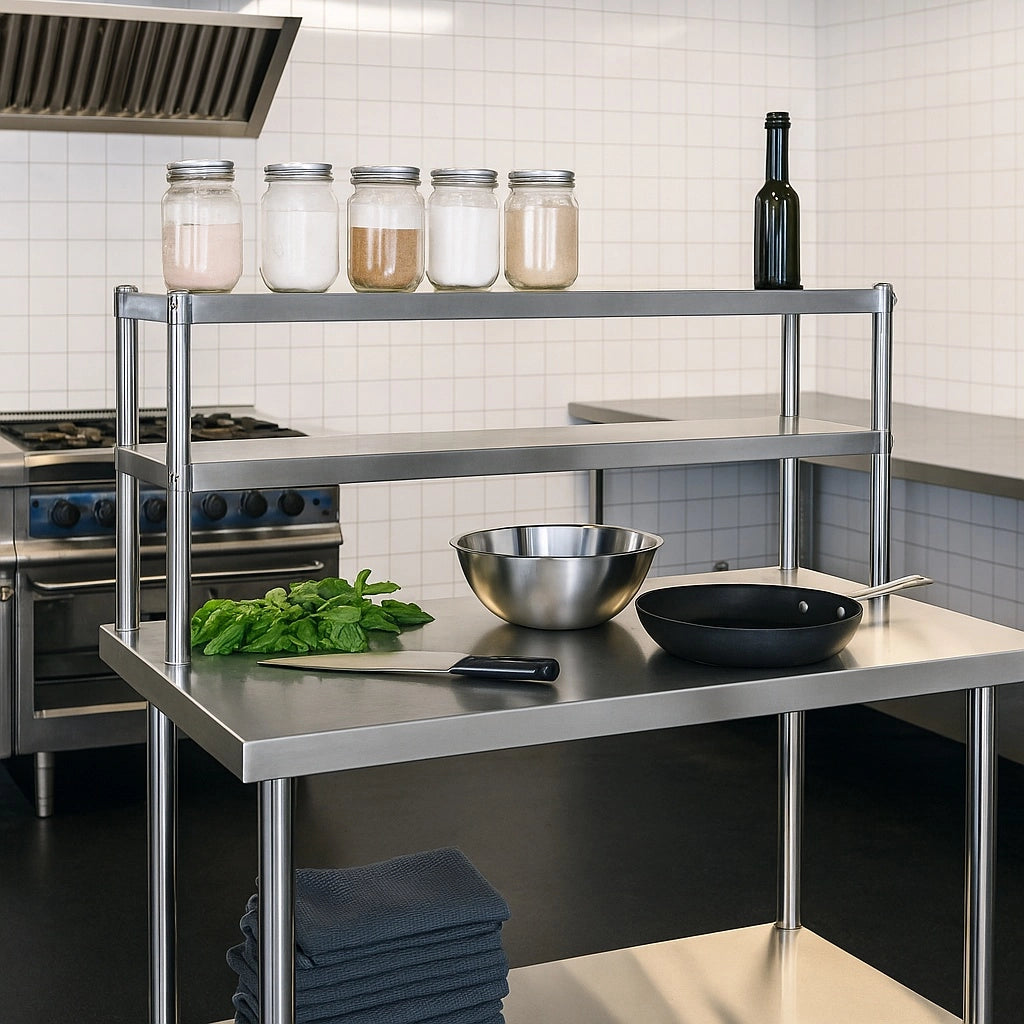 Tavolo da lavoro acciaio inox 120x60x145cm con ripiano utensili Piano di lavoro gastronomia