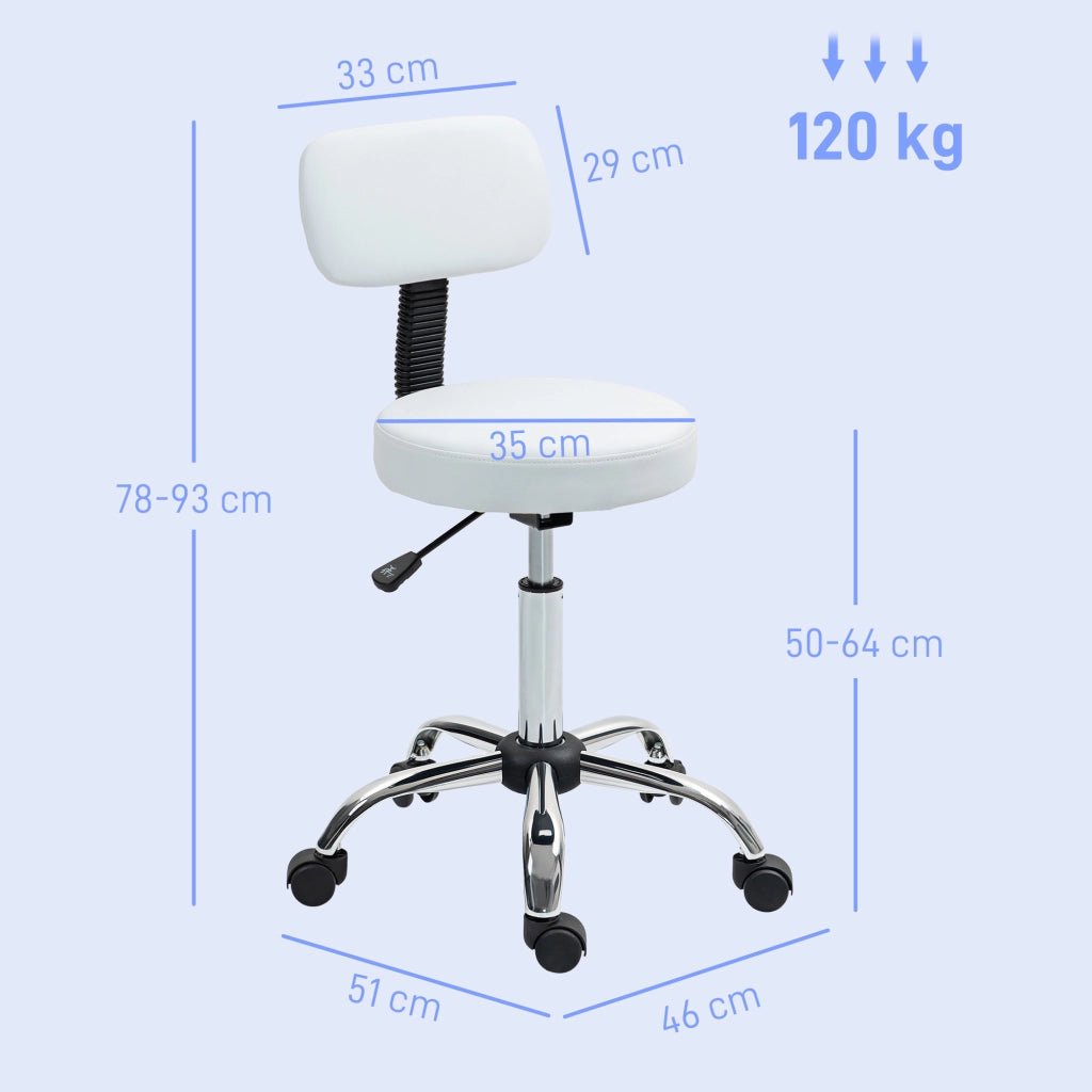 Sgabello Girevole con Schienale e Ruote Altezza Regolabile ¨C Minimal ¨C Bianco