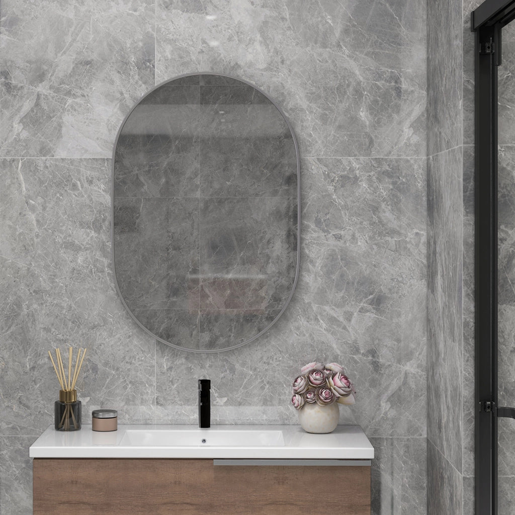 Specchio Bagno Ovale ¨C Zephmum ¨C Alluminio Argento 60x90 cm