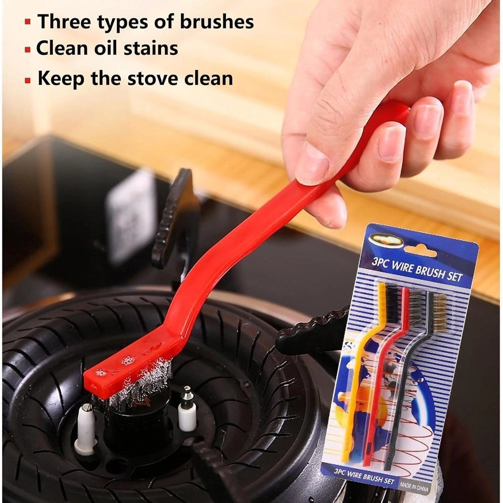 Trade Shop - Set Di 3 Spazzole In Nylon Antiruggine Per Pulizia Del Filo Di Acciaio Per Stufe -
