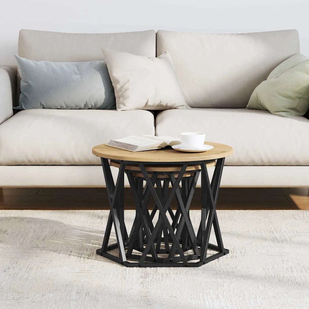 Tavolo laterale | Tavolino Nesting 3 pz Rovere artigianale