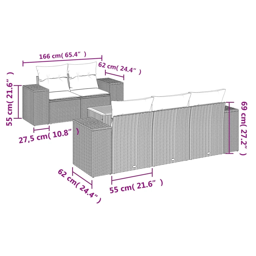 Set Divano da Giardino 6 pz con Cuscini Grigio in Polyrattan 3225332