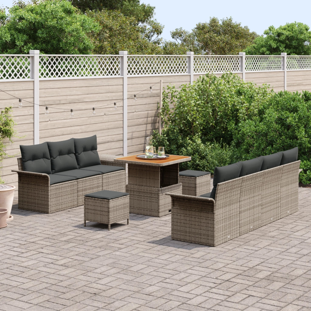 Set Divani Giardino  con Cuscini Grigi in Polyrattan e Acacia