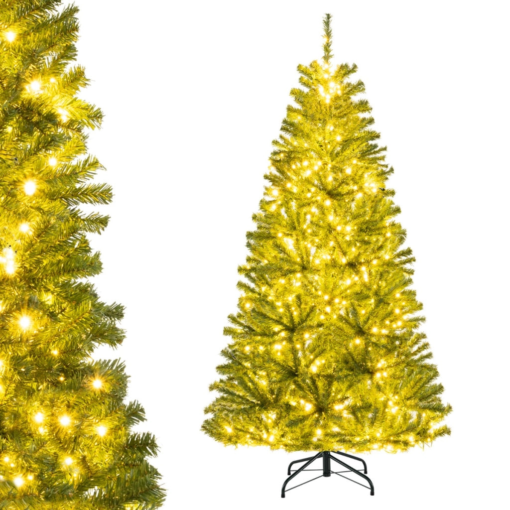 Albero natalizio con 700 luci LED modalit¨¤ e luminosit¨¤ regolabili, 180cm albero di natale artificiale pre-illuminato Verde-Alberi di Natale