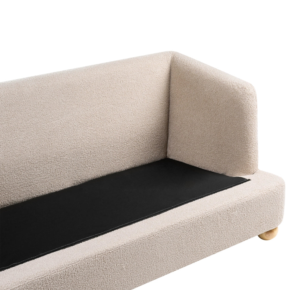 Divano a 2 posti con rivestimento in tessuto braccioli e gambe rotonde in legno per soggiorno beige chiaro