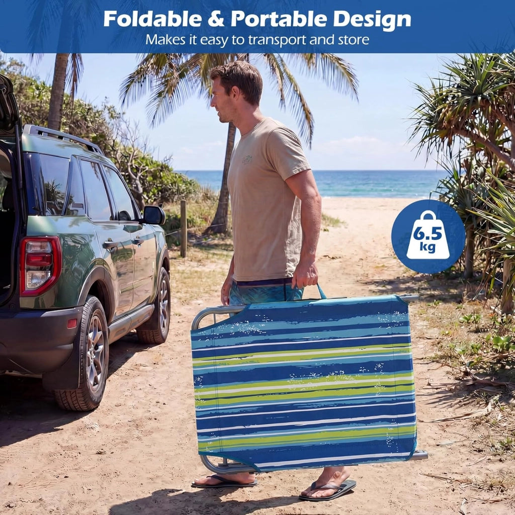 Sole pieghevole, schienale regolabile in 4 posizioni, sedia reclinabile da spiaggia, poggiatesta rimovibile e fori per il viso e il braccio, lettino per piscina, 169-193 x 60 x 35-80 cm