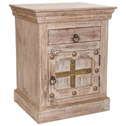 Comodino in legno beige fatto a mano, 53x45x66h cm
