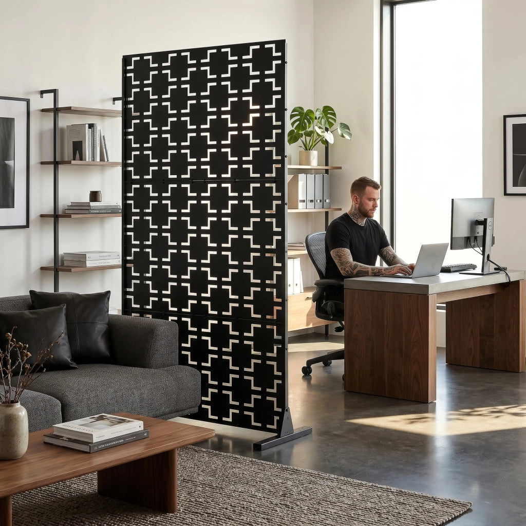 Pannello Divisorio Basciano Struttura Traforata in Acciaio 180 x 90 cm Nero casa.pro