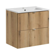 Set da bagno sospeso VANO in rovere 60cm: mobile sottolavabo con cassetti + lavabo incassato