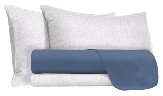 Set Lenzuola Singolo Sopra Sotto e Federe in Cotone Avio