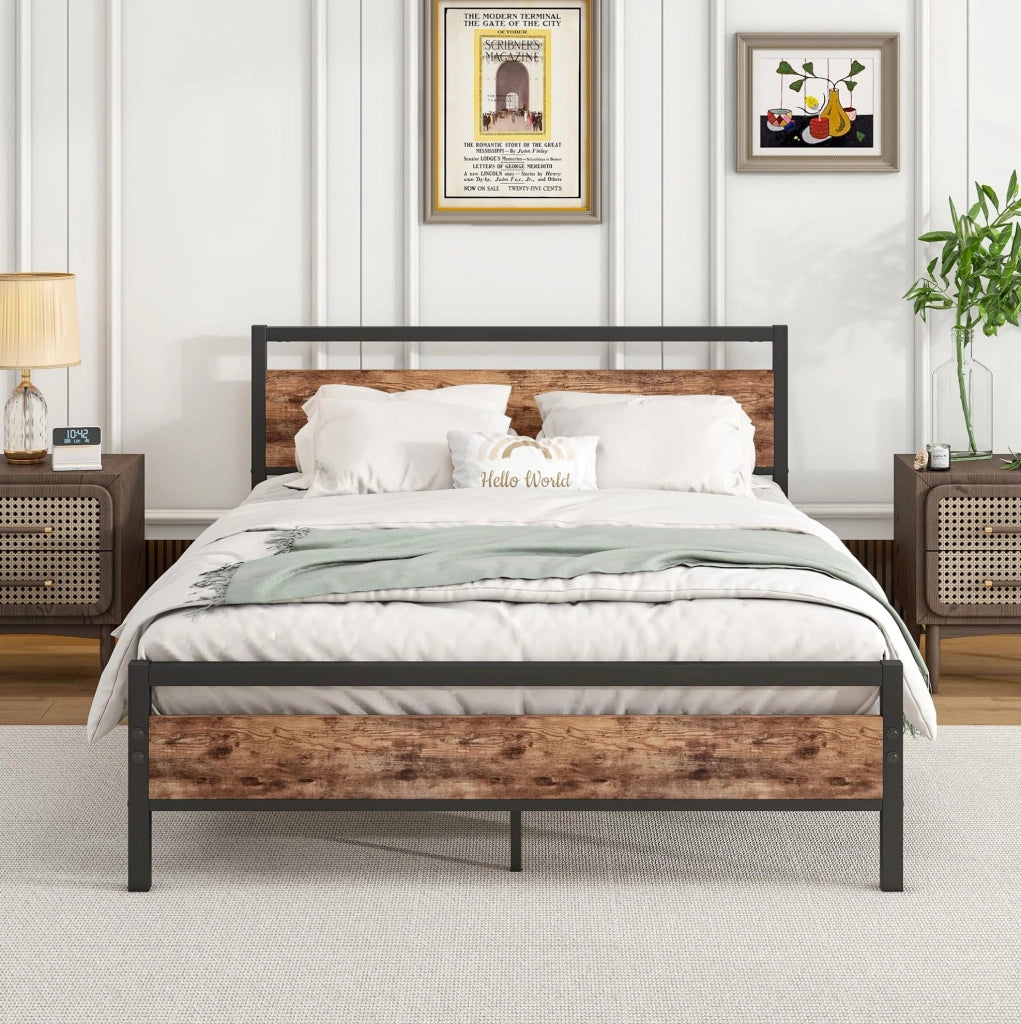 Letto matrimoniale 140x200 cm in metallo e MDF marrone antico