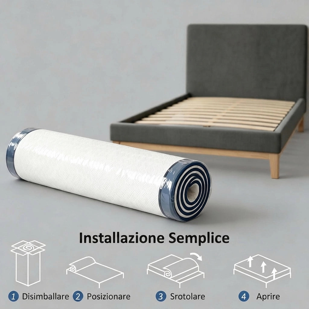Materasso matrimoniale 160x200; materasso memory foam al tè verde; sfoderabile; Bianco e Blu-verde