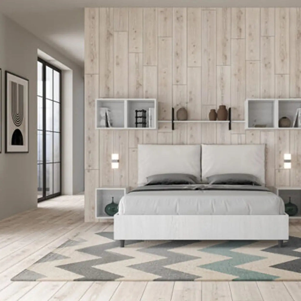 Letto matrimoniale senza rete 160x200 bianco frassino cuscini similpelle bianco Egos Antea