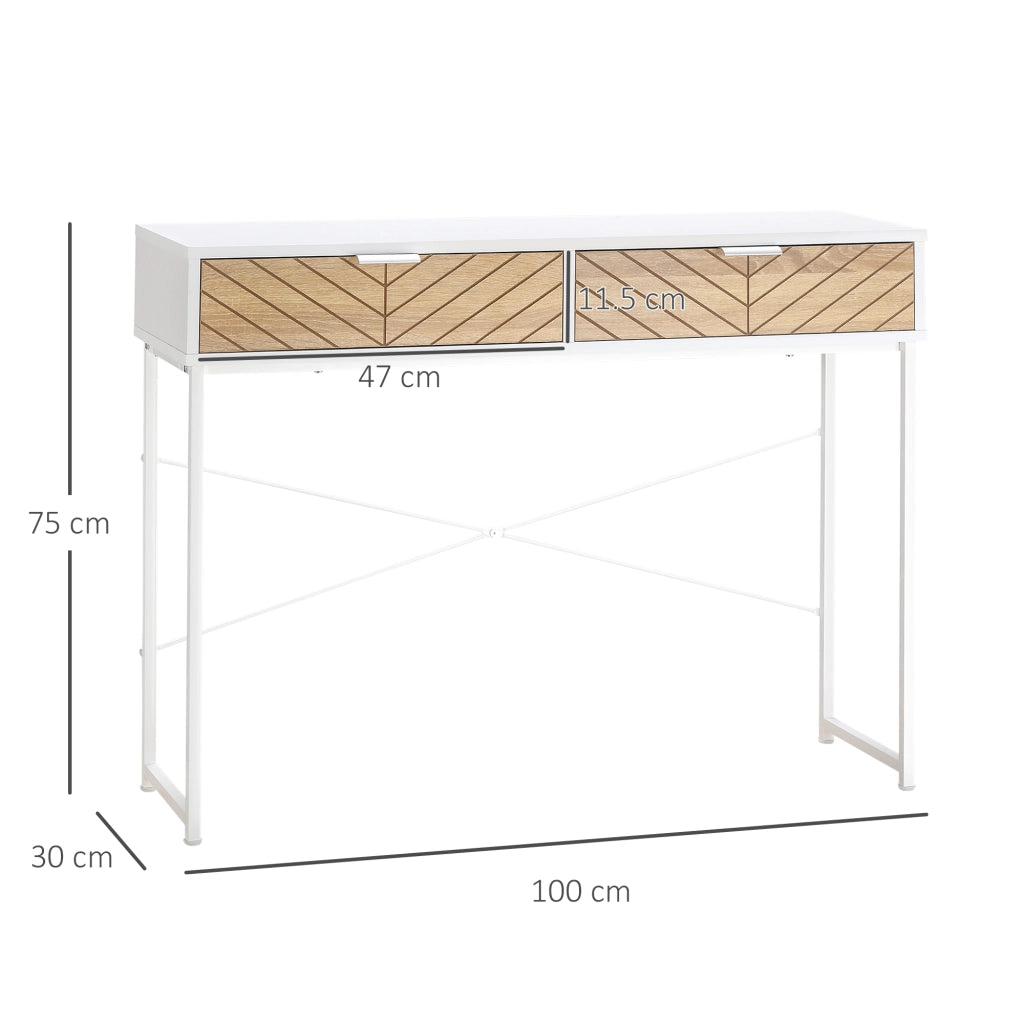Consolle Moderna per Ingresso e Soggiorno con 2 Cassetti in Metallo 100x30x75cm - Bianco