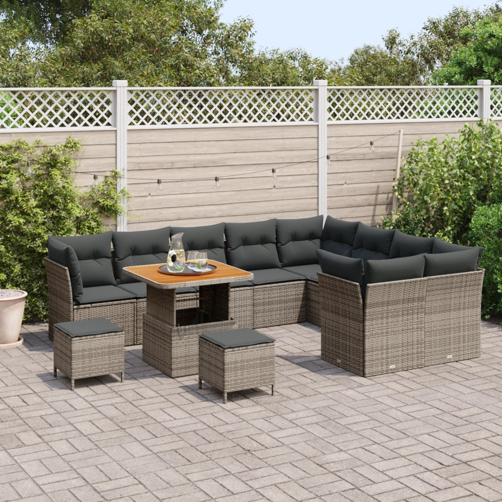 Set Divano da Giardino  12 Pezzi con Cuscini Grigio Polyrattan Acacia