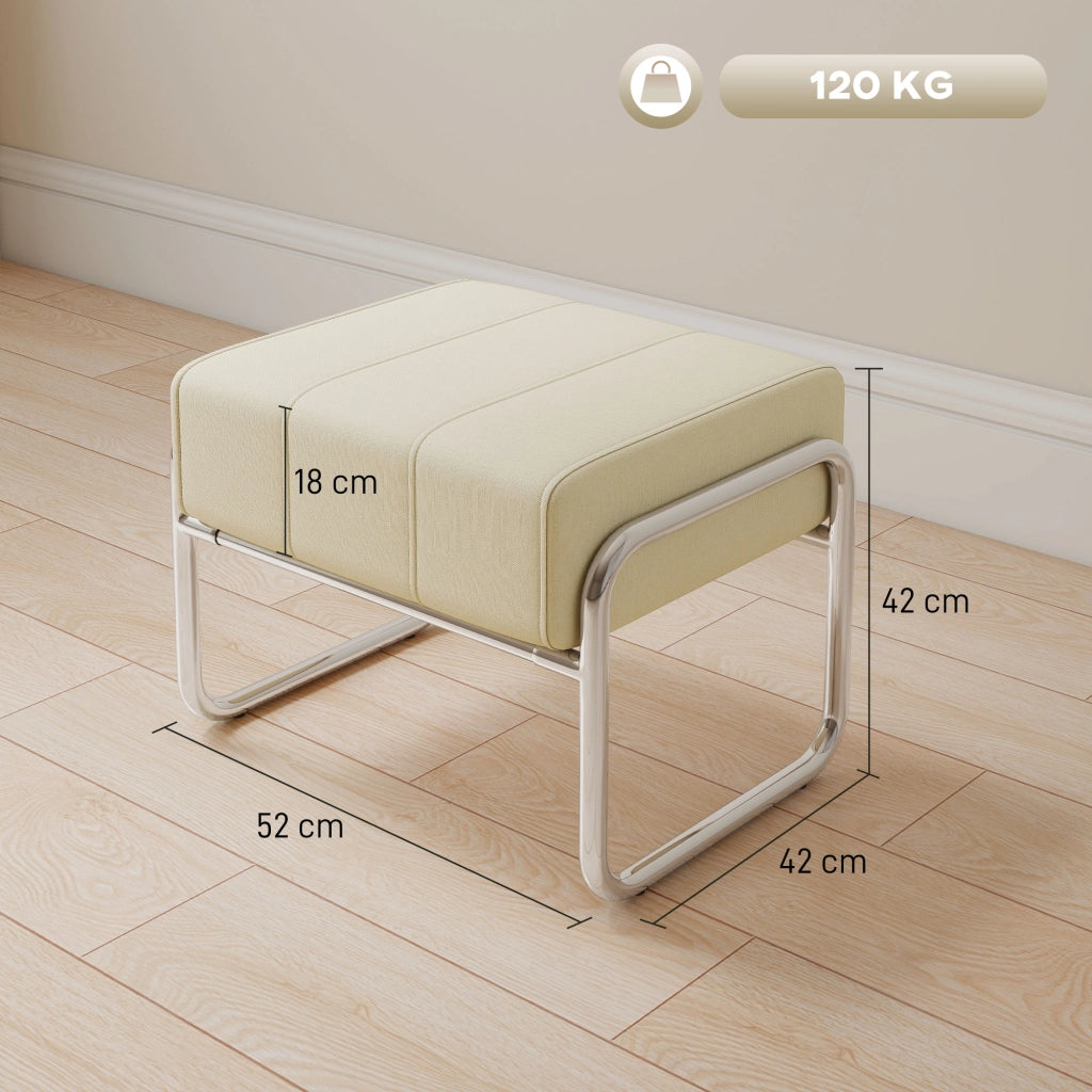 Poggiapiedi Imbottito in Tessuto Chenille ¨C Minimal ¨C Beige