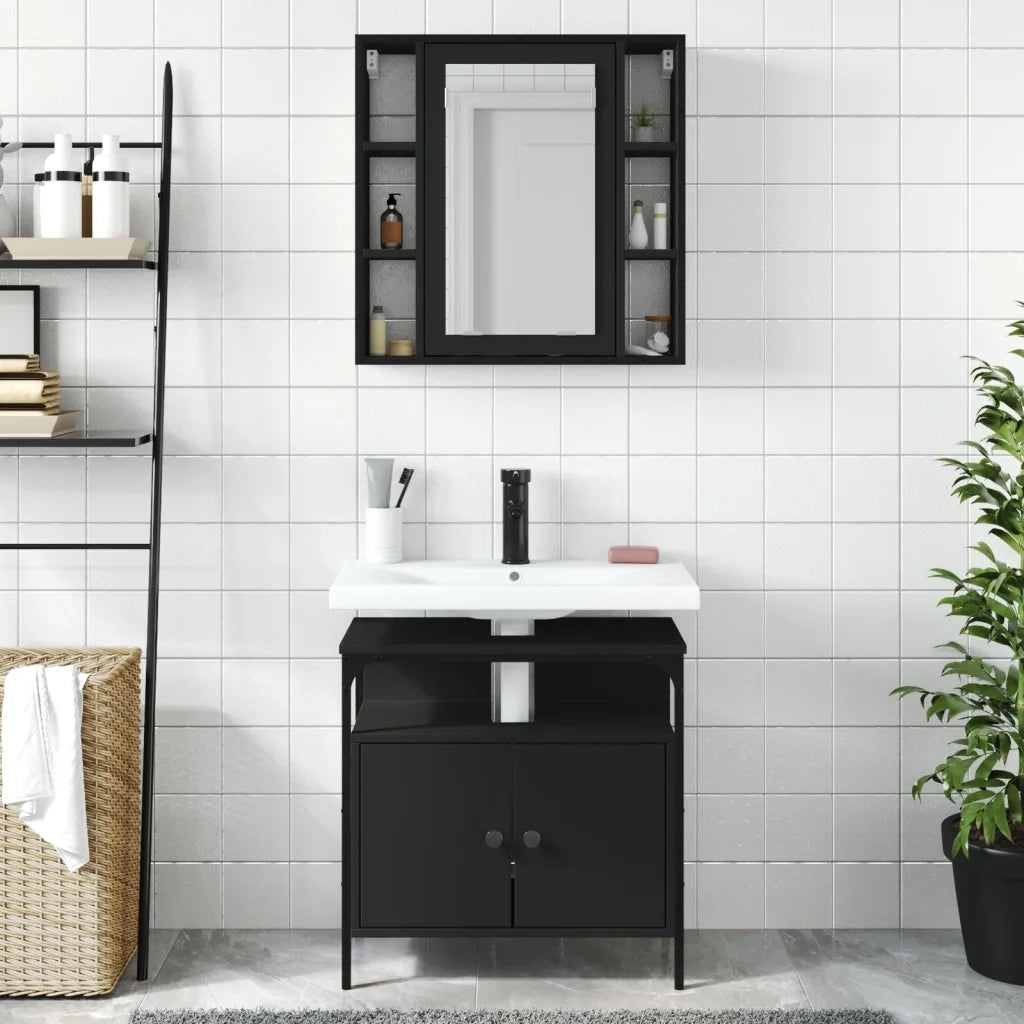 Set Mobili da Bagno 2 pz Nero in Legno Multistrato
