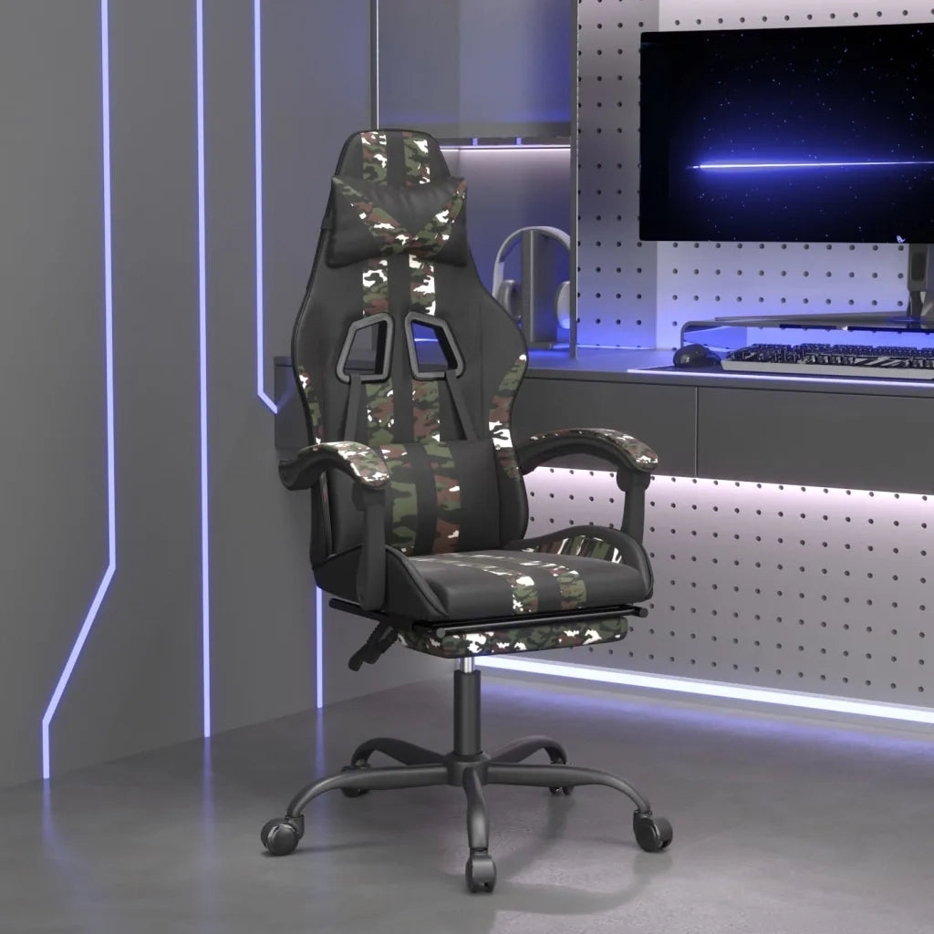 vidaXL Sedia da Gaming Girevole Poggiapiedi Nero e Mimetico Similpelle