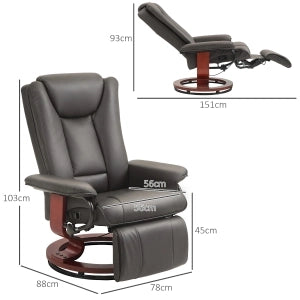 Poltrona relax girevole 360° in pelle sintetica marrone con funzione reclinabile fino a 135°