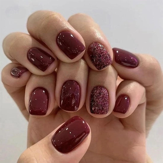24 Stck Bordeaux Flash Tip Druk Op Nagel Capriati - Disegni per unghie - Unghie Acriliche Lucenti.