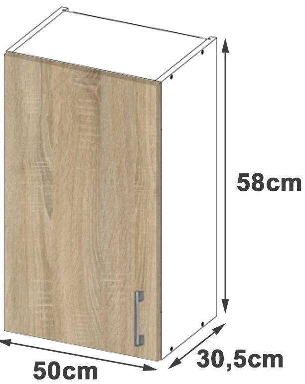 Mobile da cucina pensile sistema AKORD LIMA Bianco 50 cm 1 anta inserto frontale Sonoma Quercia 50x30,5x58 cm